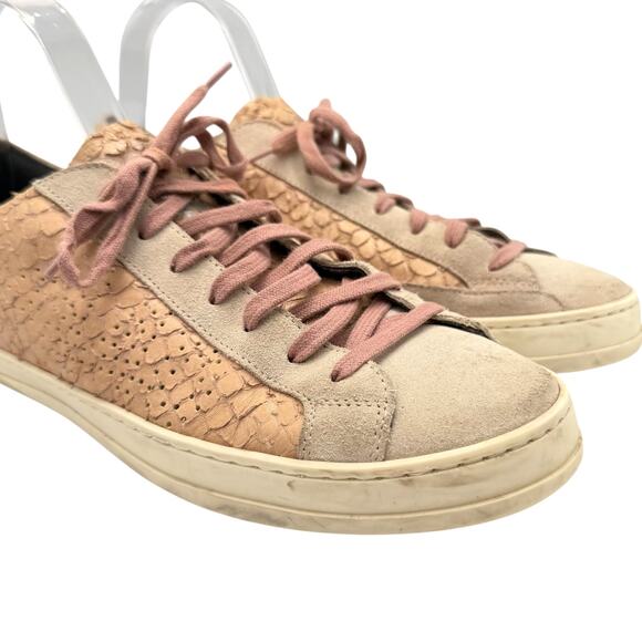 P448 John Textured Embossed Pink Python Snake Distressed Low Top Sneakers - Picture 7 of 11